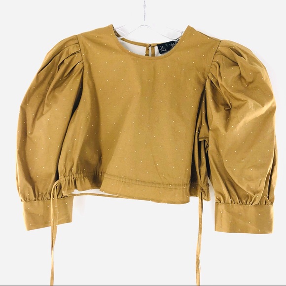 141. Danielle Bernstein Puff Sleeve Crop top With Cinch - Picture 2 of 6